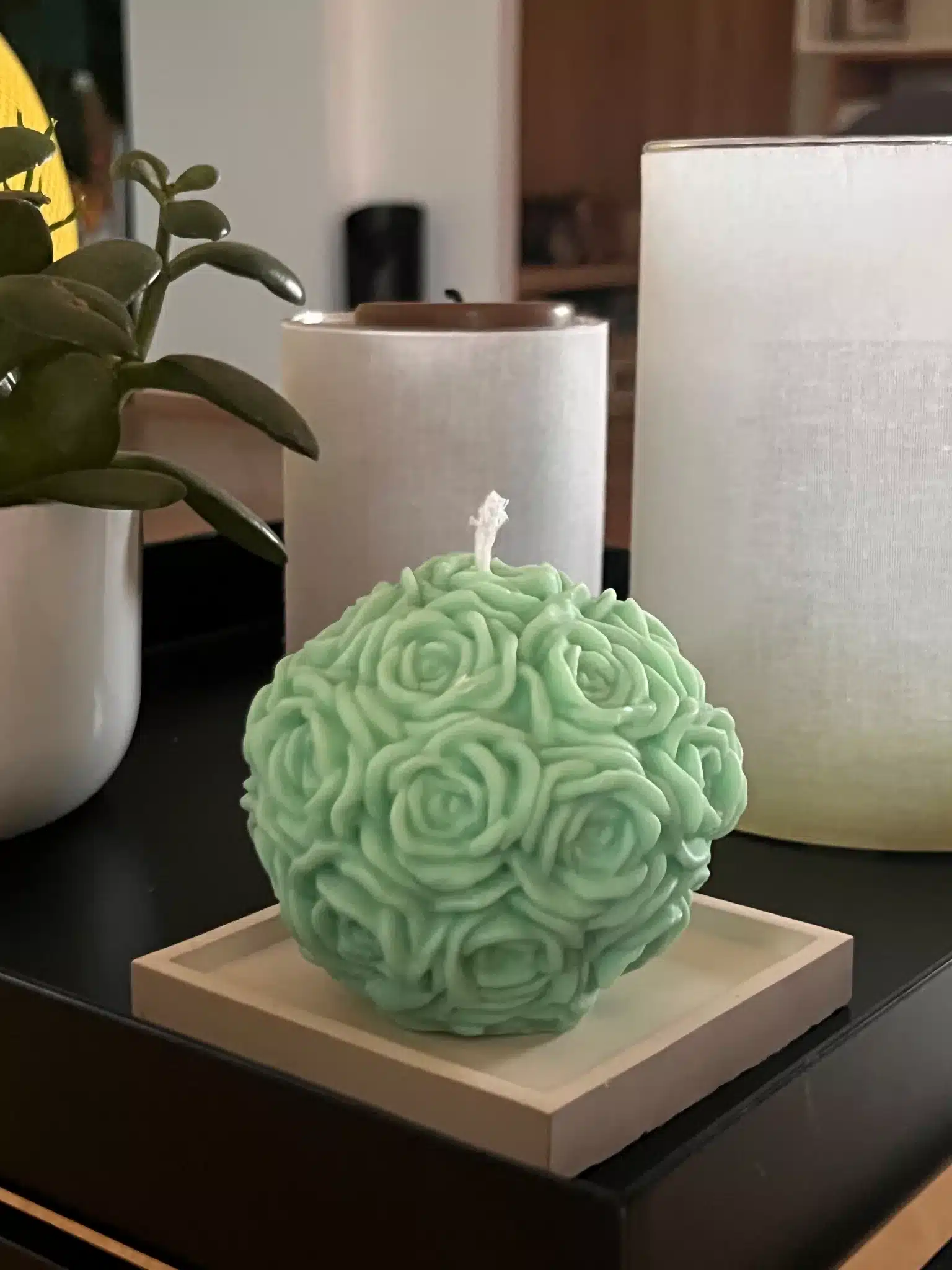 Bougie décorative fleur vert menthe en cire végétale – Image 3