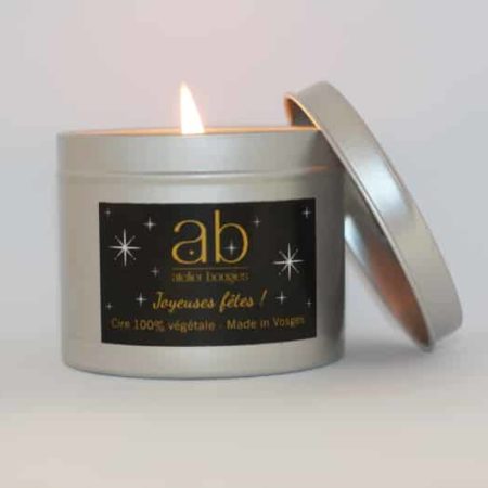 Bougie artisanale parfumée message Joyeuses fêtes